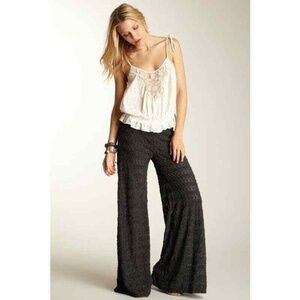 Free People Extreme Knit Crochet Pants Size 0 Grey Wide Leg Flare Boho Festival